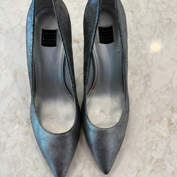 White House Black Market Olivia Silver Metallic Pumps (Size: 8) - Picture 2 of 3